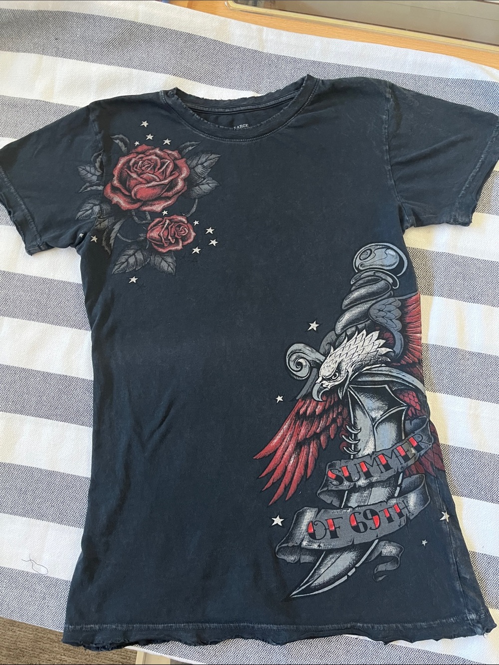 Sinful 69th Sturgis Black Short Sleeve Tee with Red Rose & Eagle Graphic